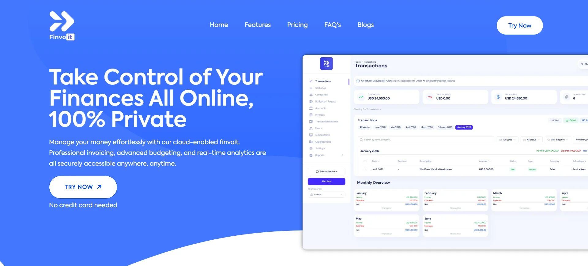 Finvoit SaaS website built by WordPress website designers to increase trial sign-ups