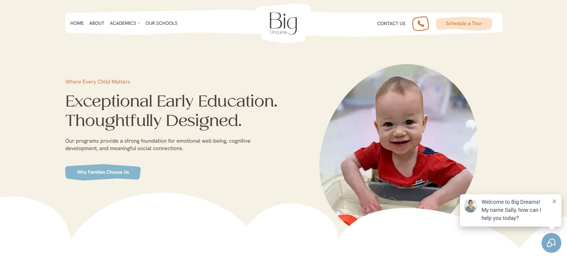School enrollment website designed by WordPress website designers for Big Dreams